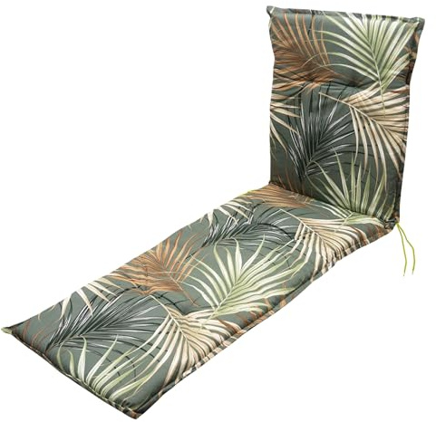 Universal Sonnenliegen Auflage Palmen mit Einstellband - 190 x 60 cm - Gartenliegen Kissen in multicolor mit Haltegurt - Liegestuhl Polster Deckchair Auflage Liegekissen Liegenauflage pflegeleicht