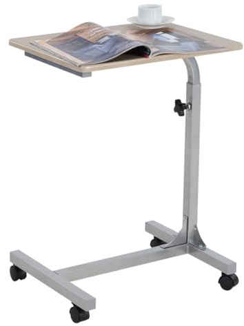 MEUBLE COSY Laptoptisch Höhenverstellbar mit Rollen Laptopständer Beistelltisch Sofatisch Nachttisch, Gestell aus Metall, Tischplatte aus Holz, Eiche, 48x37x79 cm