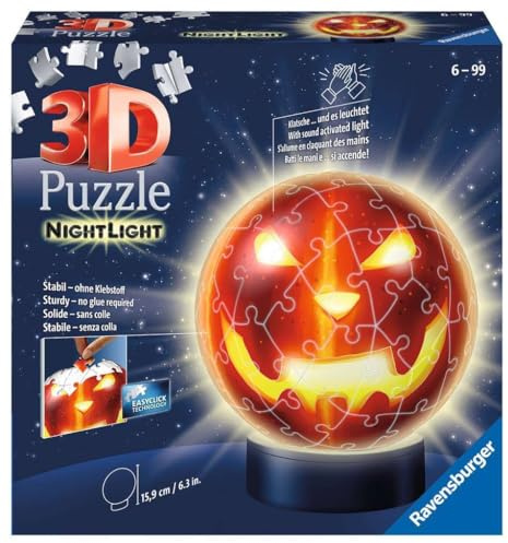 Ravensburger 3D Puzzle11253 - Kürbiskopf Nachtlicht - Puzzle-Ball - 72 Teile - für Halloween Fans ab 6 Jahren