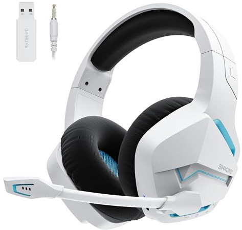 BINNUNE Gaming Headset, Wireless Headset für PS4 PS5 PC PlayStation 4 5, Gaming Kopfhörer mit Mikrofon Bluetooth USB Gaming Headset Wireless mit 120 Stunden Akkulaufzeit