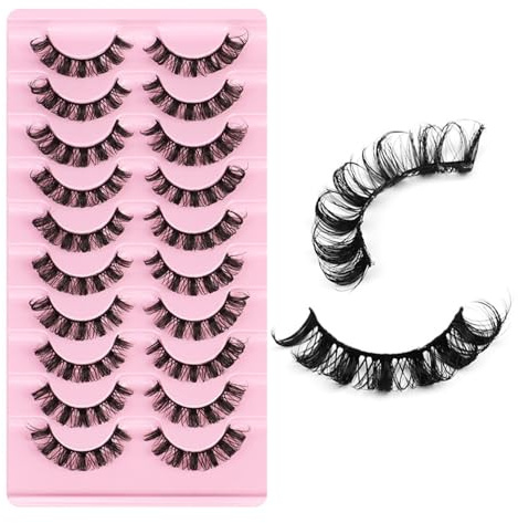 10 Paare 3D Falsche Wimpern - Künstliche Wimpern D Curl Lashes - Wimpern Fake Lashes Natural Look Russian Strip Lash - Curly Cat Eye Lashes Full Volume Falsche Wimpern (DH06-2)