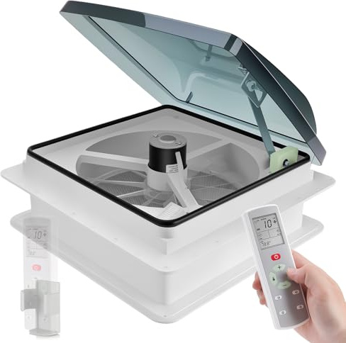 autozen Wohnmobil Dachventilator mit Regensensor & Temperatursteuerung, 10-Stufen Lüfter, Ultra Leise 40 dB, 934 CFM Luftstrom, 36×36 cm Universal Dachhaube mit Fernbedienung & Insektenschutzgitter