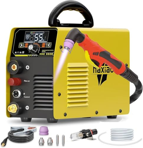 HAXIAOER Plasmaschneider mit 55Amp HXC550D, 240V HF-Zündung Nicht-berührender Pilotbogen Plasmaschneidgerät, bis 16mm Schneidleistung mit Postflow und 2T/4T