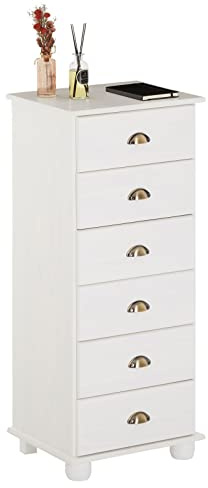IDIMEX Schubladenschrank Colmar, Weiß - schmale Apothekerkommode mit 6 Schubladen und Muschelgriffen im Landhausstil, Kiefer Massivholz