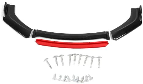 Universelle Frontlippe aus PP, 3-teiliger Frontspoilerlippen-Kit für Auto, Schwarz + Rot, Stoßstangenschutz