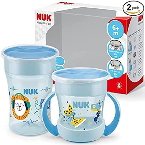 NUK Magic Cup & Mini Magic Cup Trinklernbecher Duo-Set | auslaufsicherer 360°-Trinkrand | 6+ Monate | auslaufsicher | 160 ml & 230 ml | blau