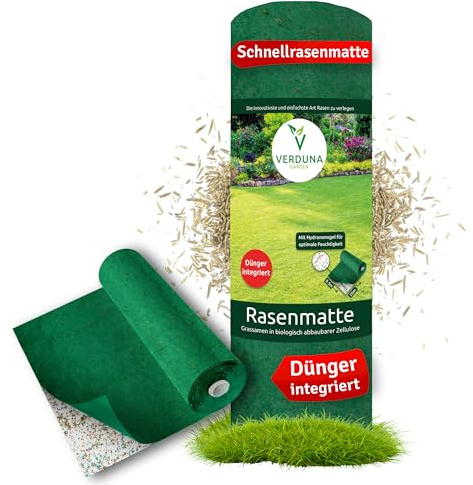 VERDUNA Rasensamen Matte inkl. Rasendünger und Hydrogranulat, schnellkeimend, Grassamen, Rasen, Rollrasen, Rasensaat, ideal für Nachsaat und Neuansaat, biologisch abbaubar, 10m²