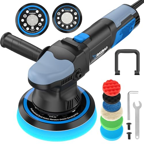 Exzenter Poliermaschine 9mm Exzentrizität 125/150mm Polierpad für Auto | 900W Poliermaschine Auto, 6 Geschwindigkeit 2000–6400 U/min, 2 Handgriffen, Poliermaschine Set für Autopflege