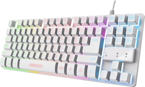 Trust Gaming GXT 833W Thado TKL Tastatur Deutsches QWERTZ Layout, Kompakte 80% USB Gaming Tastatur aus Metall, Anti-Ghosting, LED-Beleuchtung, Recycelten Materialien, für PC, Laptop, Mac - Weiß