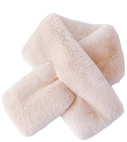 ZEACCT 1 Kinderschal mit Kreuzkragen, Kreuzschal aus Kunstkaninchenfell, Plüsch Dicker Warmer Kreuzschal, Superweicher Plüschschal, Geeignet für Mädchen und Damen - Khaki
