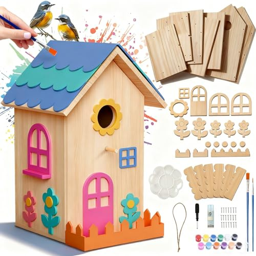 JAZUIHA Vogelhaus Bausatz XXL - DIY Holzvogelhaus Bastel Set zum Zusammenbauen und Bemalen - Hängender Nistkasten für Garten, Hof, Dekoration, Geschenke