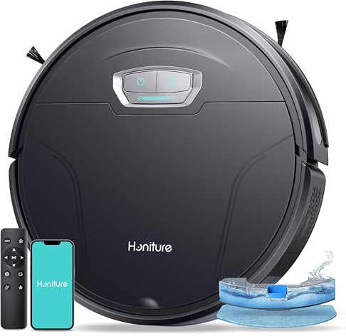 HONITURE Saugroboter mit Wischfunktion, 8000Pa Staubsauger Roboter,7,6 cm Roboterstaubsauger mit APP Steuerung 180 Min Laufzeit,Ideal für Tierhaare,Teppiche und Hartböden G20 Pro