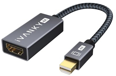 IVANKY Mini DisplayPort to HDMI Adapter 4K@30Hz, Thunderbolt 2 (Mini DP) HDMI Adapter Nylon, geeignet für MacBook Air/Pro, Microsoft Surface Pro, Monitor, Projektor und weitere – 20cm, Grau