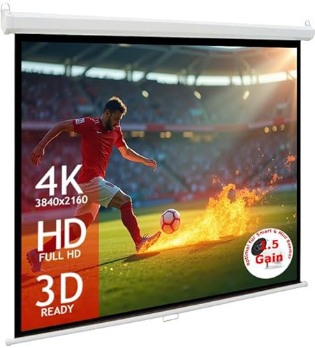 SlenderLine EcoSmart Rolloleinwand 220x220 cm | 122 Zoll | 1:1 Format | GESAMTBREITE: 227cm | optimal für Smart & Mini Beamer | Heimkino Leinwand | Decke oder Wand | 8 Kant-Gehäuse