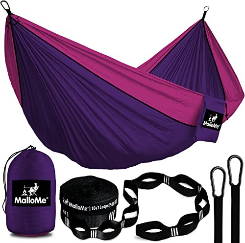 MalloMe Doppel Hängematte(300 x 200cm) Ultraleichte Reise Camping Hängematten für Outdoor 2 Personen Atmungsaktives Wasserdichtes Fallschirm-Nylon, inkl. Karabiners -Hammock für Camping, Reise, Garten