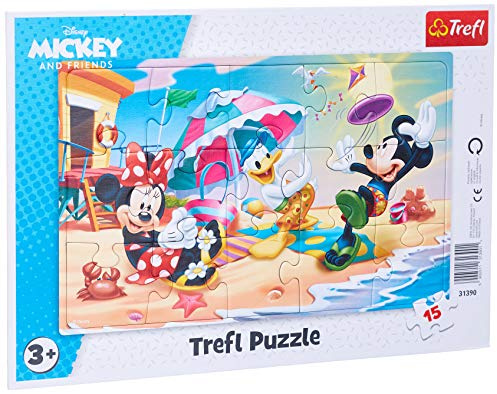 Trefl, Puzzle, Rahmenpuzzle mit Unterlage, 15 Teile, Strandspiele, für Kinder ab 3 Jahren