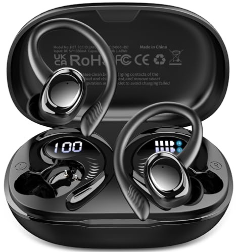 Hupoaf Bluetooth 5.4 Kopfhörer Sport, 2025 In Ear Kopfhörer Kabellos Bluetooth mit Hi-Fi Stereo, 50Std Noise Cancelling Earbuds/4 ENC Mic, Sportkopfhörer Over-Ear mit Ohrhaken