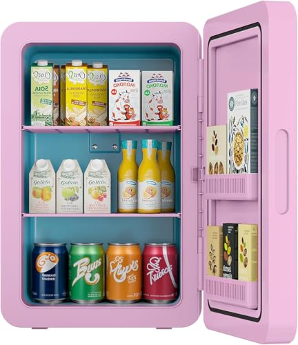 Mini Kühlschrank, 22L/30 Dosen Kleiner Kühlschrank mit Kühl- und Heizfunktion, Mini-Kühlschränke mit AC+12V DC für Schlafzimmer Büros Autos, Tragbare Kühlbox für Getränke, Kosmetik, Snacks (Rosa)