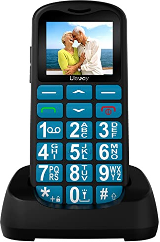 uleway Seniorenhandy mit großen Tasten und ohne Vertrag, Dual SIM Rentner GSM Senioren Handy mit SOS Notruftaste Großtastenhandy mit Ladestation-Blau