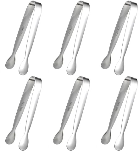 6 Stück Edelstahl Zuckerzange, 11cm Candybar Zangen Kleine Servierzange Eiswürfelzange Servierzange Gebäckzange Eiszange Set für Hochzeit Party Bar Büfett Grill Picknick