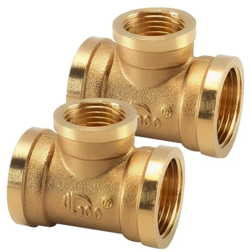 2 Stück Messing T Stück Wasseranschluss, T Stück 90° Wasserverteiler 3/4 IG x 1/2 IG x 3/4 iG, 3 Wege Innengewinde Wasserverteiler, Messing T Anschluss Gewindefitting für Heizung und Trinkwasser