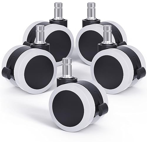 LIHAO 5x Hartbodenrollen Drehstuhlrollen 11mm/50mm gebremst Rollenset für Bürostuhl Schwarz Weiß