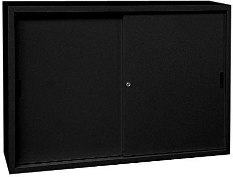 Lüllmann Schiebetürenschrank Schwarz 109x160x45cm komplett montiert | Schwebetürenschrank, Büro Aktenschrank, Sideboard aus Stahl, 550159