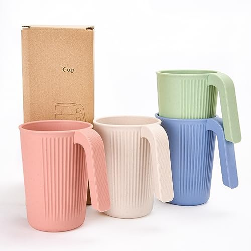 Set mit 4 Tassen für Erwachsene und Kinder, gesunde PP, unzerstörbare Tasse, Kaffee, Tee, Milch, Grillen, Picknick, Strand, multifunktional, Mikrowelle, Geschirrspüler, Sicherheit