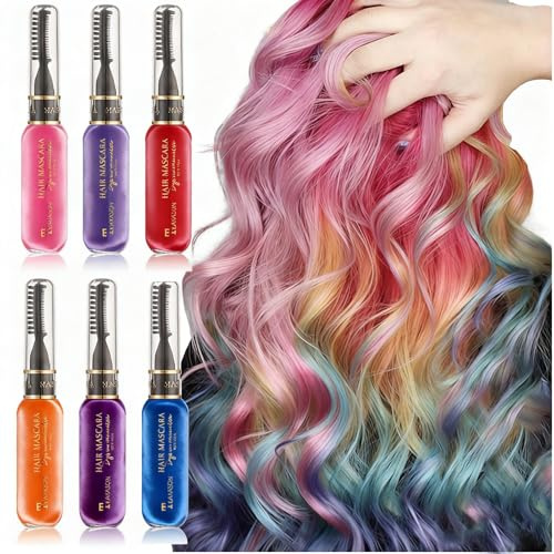 Temporäre Haarfarbe Haarkreide Für Frauen, Ungiftig Waschbar Haarfarbe Bunte Haare Kamm, Party Geburtstag Cosplay Haar Look (6 Farben)