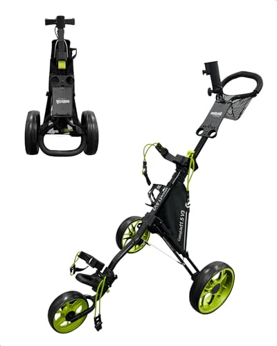 CaddyTek CaddyLite 11.5 V3 3 Rad Golf Push Cart - Superlite Deluxe, leicht, einfach zu Falten, Caddy Cart Pushcart, Schwarz/Limette