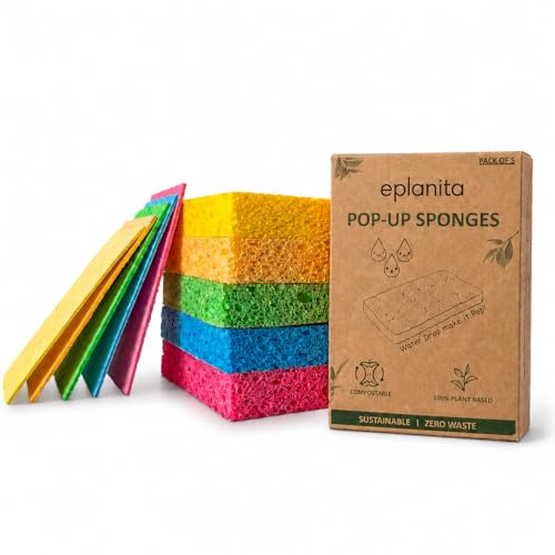 EPLANITA Pop-Up Schwämme Natürliche Zellulose, Kompostierbar, Kratzfreie Reinigung für Küche & Bad, Abwasch, Bio-Schrubben, DIY-Handwerk (5er Pack)