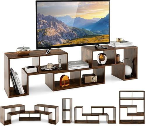 GIANTEX Fernsehschrank TV Schrank frei kombinierbar, Fernseher Regal Holz 180x30x43 cm, Sideboard TV Board Lowboard modular 3 teilig, Fernseher Schrank Fernsehtisch für 65 Zoll Fernseher, Braun