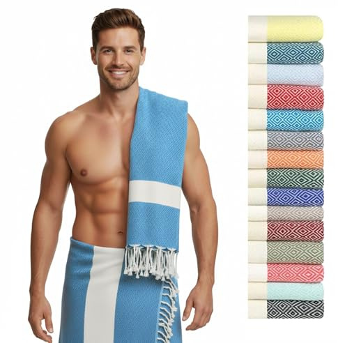 Saunahandtuch Damen Herren 100x200 cm (Baumwolle), Saunatuch XXL, Hamamtuch groß 100 x 200 - lang, platzsparend, leicht - Sauna Hamam Strand Tuch Zubehör, Saunakilt Handtuch Strandtuch, Geschenk