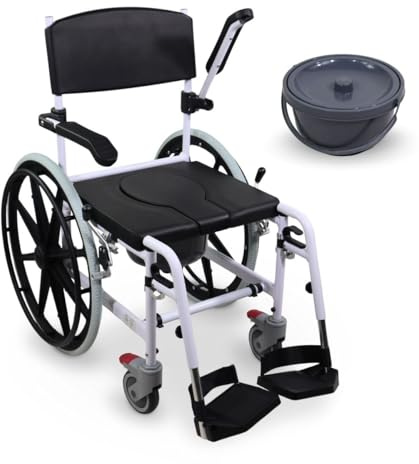 Mobiclinic®, Toilettenrollstuhl, Höhenverstellbar, Selbstfahrend, Calígula, Klappbare Fußstütze und Armlehnen, Mit Abnehmbarer Schüssel, Bremse an den Rädern, Aluminium