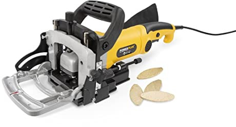 Varo PowerPlus POWX1310 Flachdübelfräse 900 Watt Schattenfügenfräse 100mm Fräsblatt, max. 19mm Frästiefe