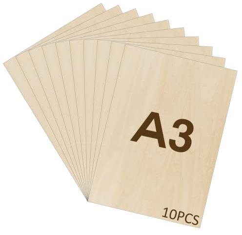WISYOK A3 Sperrholaplatte, 10pcs 2mm Sperrholz, 420×300mm | Holz Platten für DIY Holzarbeiten, Laserbearbeitung, Brandmalerei, Modellbau, Geschenke, Deko, Gemälde
