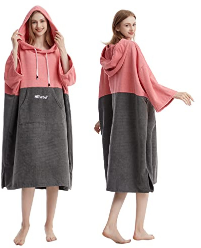 Hiturbo Surf Handtuch Poncho Umziehhilfe - Herren und Damen Changing Robe badeponcho Umkleidehilfe Surfen Strand Rosa/Grau