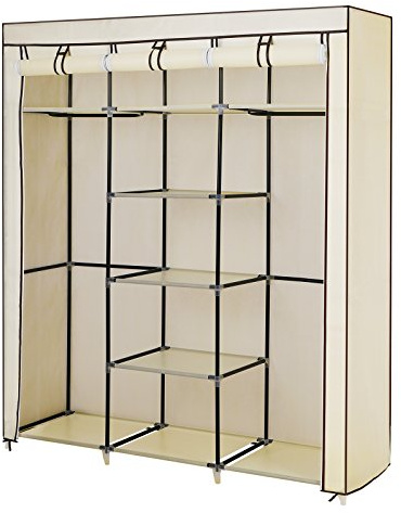 SONGMICS Kleiderschrank, Faltschrank, Stoffschrank, faltbare Garderobe mit 2 Kleiderstange, 175 x 150 x 45 cm, Beige RYG12M