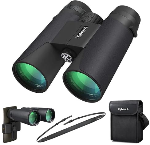 Kylietech Fernglas 12x42 HD Kompakte Ferngläser wasserdicht für Vogelbeobachtung, Jagd, Wandern, Sightseeing, FMC-Linse Feldstecher inkl. Tragetasche, Tragegurt und Smartphone-Adapter