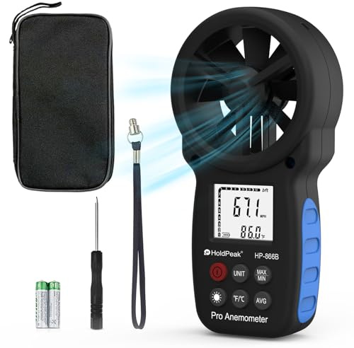 Anemometer windmesser, digitales Windgeschwindigkeitsmessgerät, Windgeschwindigkeit/Windkühlung, ℃/℉, Max/Min/Durchschnitt/Echtzeitmessung mit LCD-Hintergrundbeleuchtung