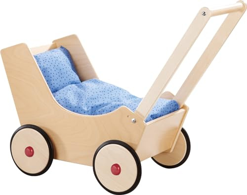 HABA Holz-Puppenwagen Natur: Klassisches Design für Puppeneltern - Verstellbarer Bügel, Leise Räder, Made in Germany, 1624