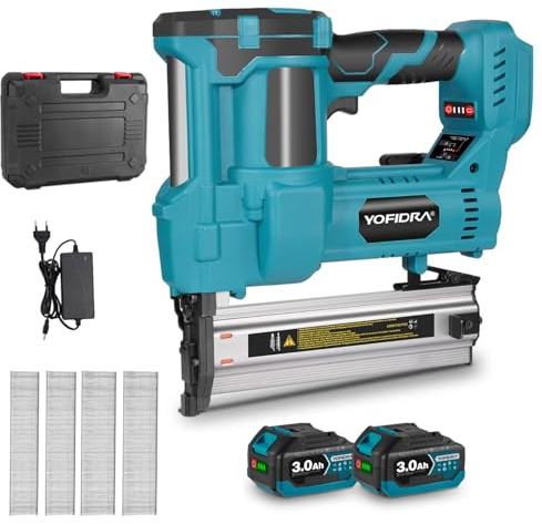 Yofidra 2 in 1 Akku Tacker Nagelpistole - 20V Bürstenlos Elektrotacker mit Akkus 2x3000mAh, Tiefeneinstellung, LED-Licht, inkl.300 Brad-Nagel und 100 Klammern，für Holzarbeiten und Heimwerker