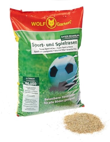 WOLF-Garten Sport- & Spielrasen LG 125 (für 125 m², schnell nutzbar & trittfest, strapazierfähiger Rasen für Sport- & Spielplätze, Hausgarten, für alle Bodenarten geeignet, im 2,5 kg Beutel) 3825020