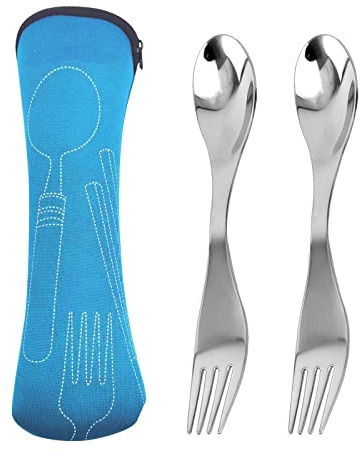 Göffel Spork, 2PCS Reise Spork mit Fall 2 in 1 Camping Spork im Freien Löffel Gabel Tragbare Spork Besteck Wiederverwendbare Reise Utensilien für Picknick