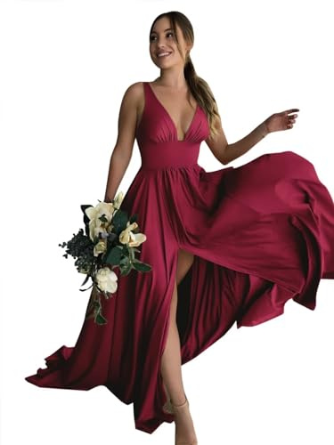 Babyonline D.R.E.S.S. Abendkleid, lang, große Größe, Schlitz, sexy, tiefer V-Ausschnitt, schick, elegant, Galakleid