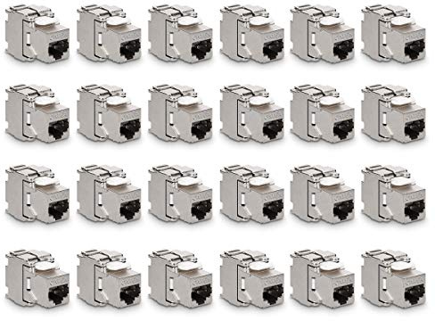 kwmobile 24x Keystone Modul Stecker für CAT 6A Kabel - 10 Gbit/s geschirmt Metall Gehäuse Schnappverschluss CAT Stecker - werkzeugfreier Anschluss an Modular Patchpanel