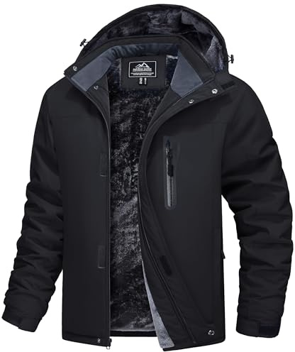 MAGCOMSEN Herren Skijacke Wasserdicht Winterjacke Warme Gefüttert Fleecejacke Winddicht Outdoor Wanderjacke mit Abnehmbarer Kapuze