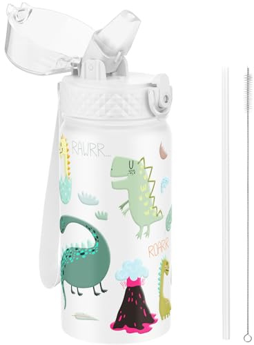 GOPPUS 420ml/14oz Kinder Trinkflasche Edelstahl mit Strohhalm Auslaufsicher Kanteen Schule Wasserflasche Kindergarten Kleinkind Flasche Isolierflasche Jungen