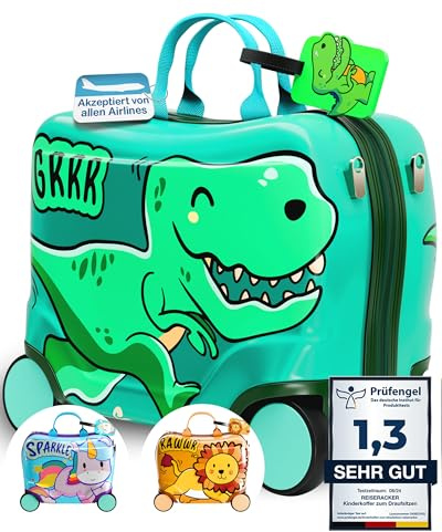 Kinderkoffer zum Draufsitzen als Kinderkoffer Handgepäck & Ersatz für Kindertrolley Jungen - Kinder Reisekoffer für Jungen - Kindergepäck mit Rollen