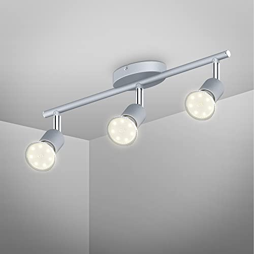 B.K.Licht - Deckenlampe schwenkbar, warmweiße Lichtfarbe, GU10 Fassung, LED Deckenleuchte, Lampe, Wohnzimmerlampe, Schlafzimmerlampe, Küchenlampe, Deckenstrahler, 38,5x10 cm, Titanfarbig